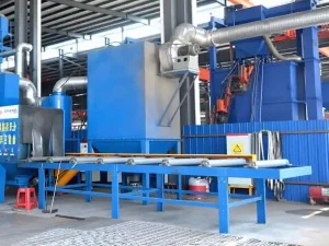 Industrial deburring equipment for smooth crane component surfaces.