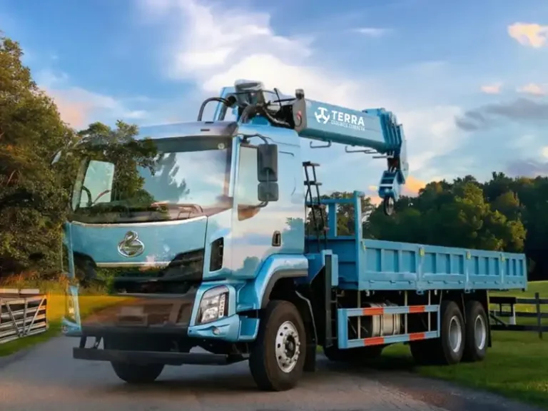 TS3005 12t stiff boom truck mounted crane with 5-section telescopic boom for heavy lifting.