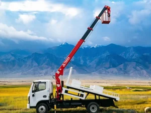 Multi-functional 4t stiff boom crane TS1004 adapted for street light maintenance, landscaping, and light logistics.