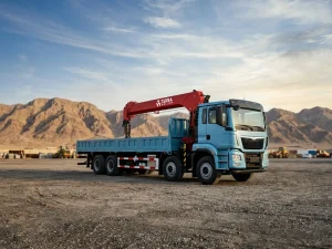 Bright red 14t lorry crane price and technical specifications for SE Asia and Middle East