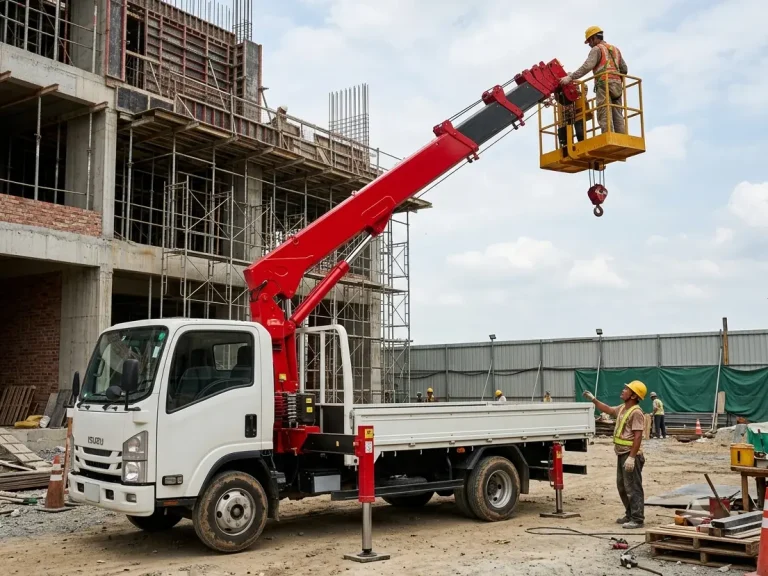 Stacked crane hydraulic tandem pump on power take-off mount with steel-wire high-pressure hoses