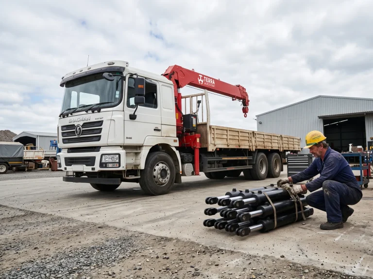 12 ton bare lorry crane superstructure with proportional control valves and hydraulic cylinders ready for truck chassis mounting
