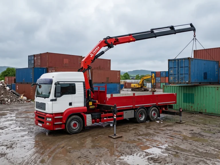 knuckle boom crane superstructure made of S700MC high strength steel mounted on a HOWO truck chassis