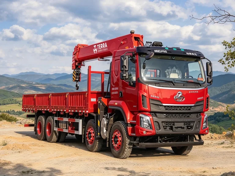 Heavy-duty 18-ton truck crane TS450-5 with 5-section octagonal boom lifting 460 kN·m load.